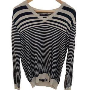 ALLEN SOLLY NOTTINGHAM Men's Striped Long Sleeve V-Neck Pullover Sweater, Medium